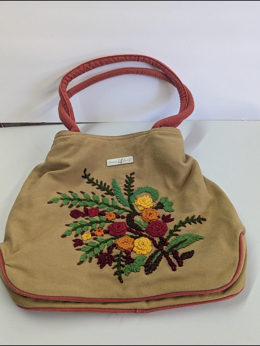 Isabella’s Journey Embroidered Floral Canvas Tote Bag Boho Cottagecore Shoulder